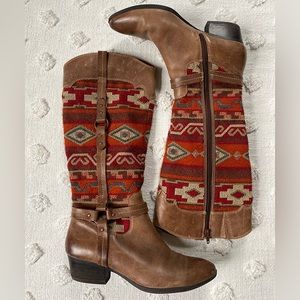 Sofft Porter Harness Boots Knee High Brown Leather Western Boho Size 9.5 Cowgirl